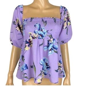 ❤️ LILY WHITE Beautiful Summer Purple Floral On Off Shoulder Women's small Top